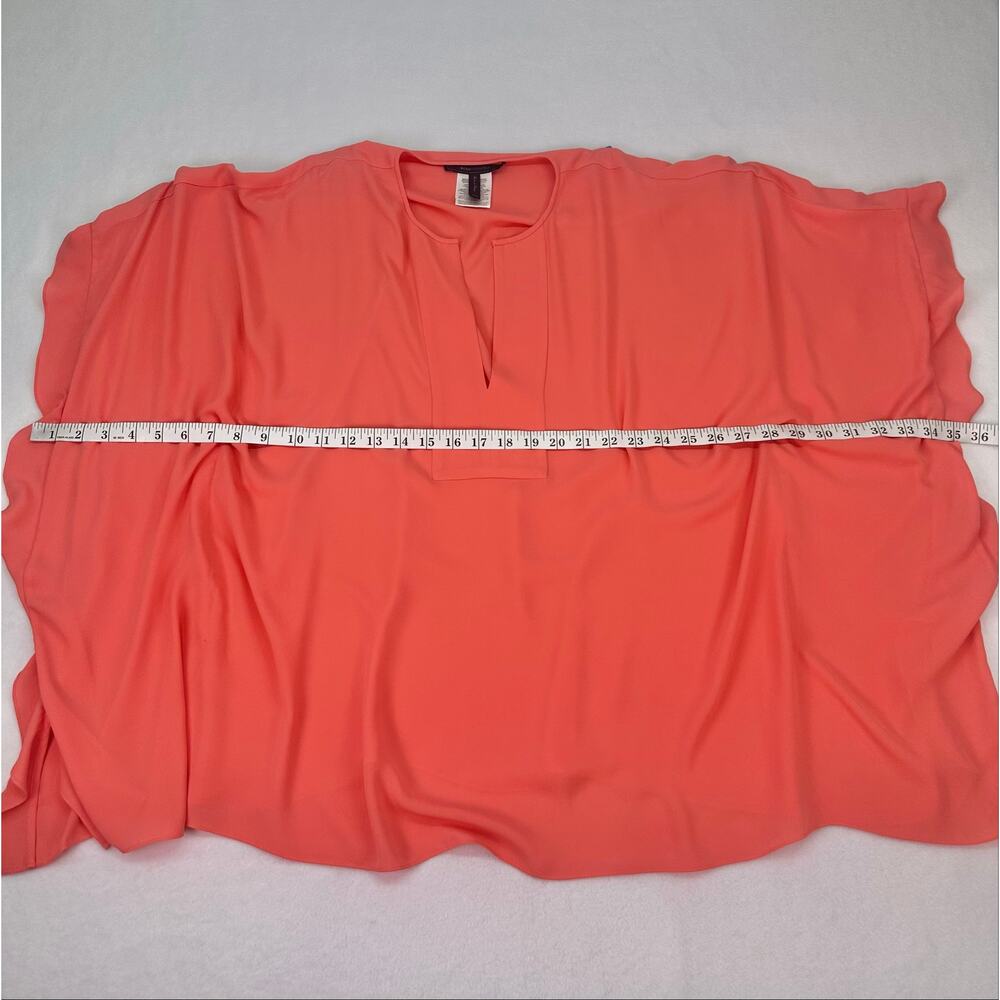 BCBGMAXAZRIA Coral Poncho Sleeve Tunic Blouse Size M/L Split Neck Flowy Cape Top - Picture 8 of 8
